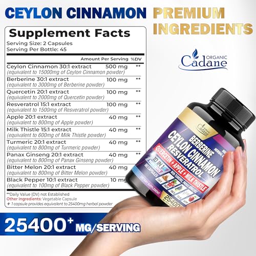 Ceylon Cinnamon 15000mg Berberine 3000mg Quercetin 2000mg Supplement - Support Organic Cadane buy supplements canada