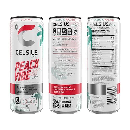 CELSIUS Sparkling Peach Vibe, Functional Essential Energy Drink 12 Fl Oz (Pack of 12) CELSIUS buy supplements canada