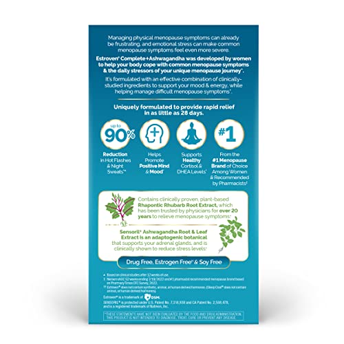 Estroven Complete + Ashwagandha Multi-Symptom Menopause Supplement for Women - 60 Ct. - Clinically Proven Ingredients Provide Menopause Relief & Night Sweats + Hot Flash Relief* - Drug-Free & Non-GMO Estroven buy supplements canada