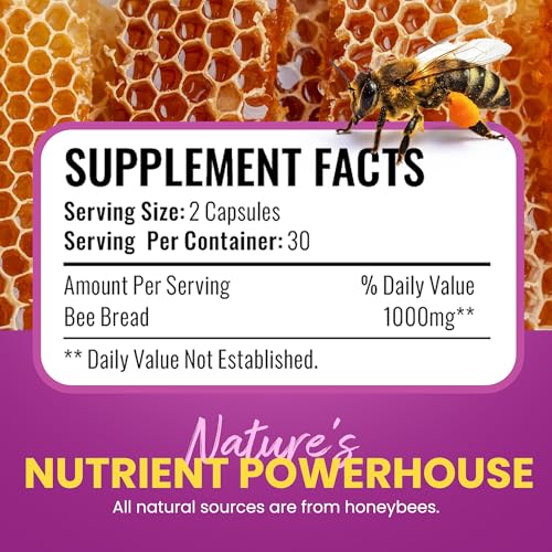 HONEYBEEZONE-Bee Bread Capsules – Nutrient-Rich Superfood for Energy Boost, Immune Support Supplement | Non-GMO, Gluten-Free, 60 Easy-to-Swallow Veggie Capsules HONEYBEEZONE buy supplements canada
