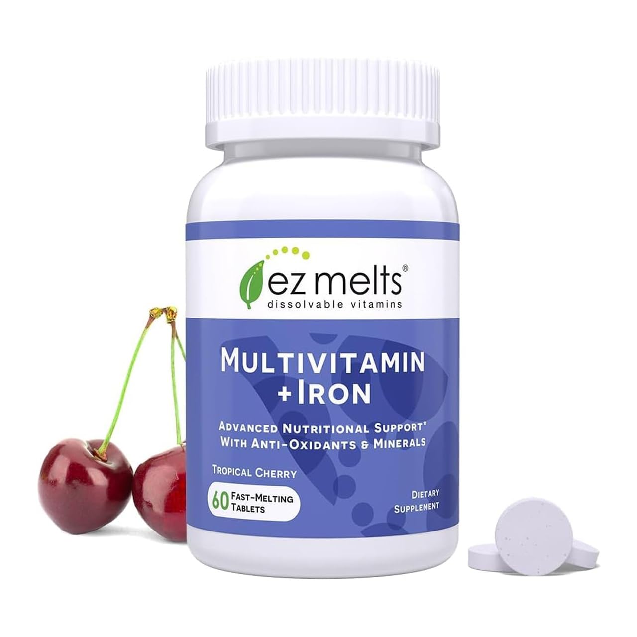 EZ Melts Multivitamin + Iron - Daily Multivitamin for Women & Men - Supports Healthy Energy Levels & Antioxidant Protection - Non-GMO & Vegan - Tropical Cherry EZ Melts buy supplements canada