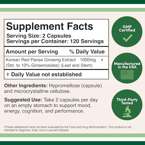 Ginseng Capsules (Korean Red Ginseng Extract, Panax Ginseng 10% Ginsenosides) Double Wood Supplements buy supplements canada