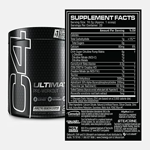 C4 Ultimate Pre Workout Powder Arctic Snow Cone - Sugar Free Preworkout Energy Cellucor buy supplements canada