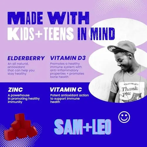 SAM+LEO Immunity Gummies with Elderberry, Echinacea, Zinc & Vitamin C for Kids & Teens – Immune Support Supplement Gummies | SAM+LEO buy supplements canada
