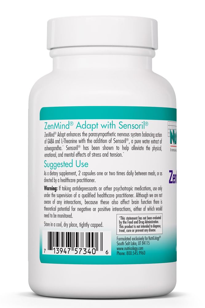 NutriCology ZenMind Adapt - 200 mg L-Theanine, 125 mg Ashwagandha & 550 mg GABA - Supports Stress Response and Calmness - Vegetarian Capsules - Hypoallergenic Formula - 30 Servings - 60 Capsules Allergy Research Group buy supplements canada