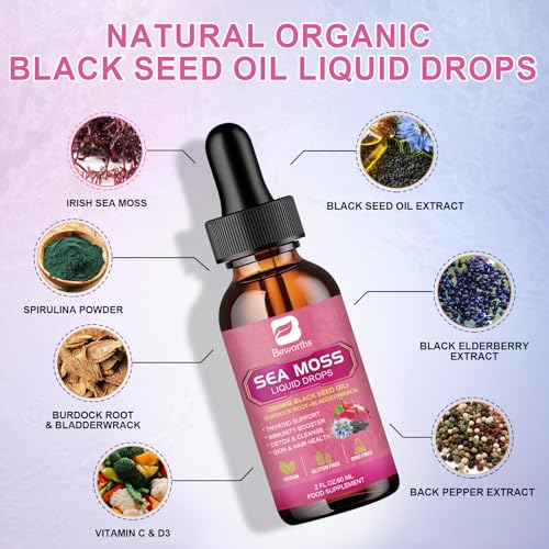 3000mg Sea Moss Liquid Drops - Organic Black Seed Oil & Irish Sea Moss B BEWORTHS buy supplements canada
