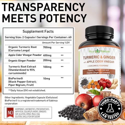 PIUS NATURE Turmeric Curcumin and Ginger with Apple Cider Vinegar, USDA Organic PIUS NATURE buy supplements canada