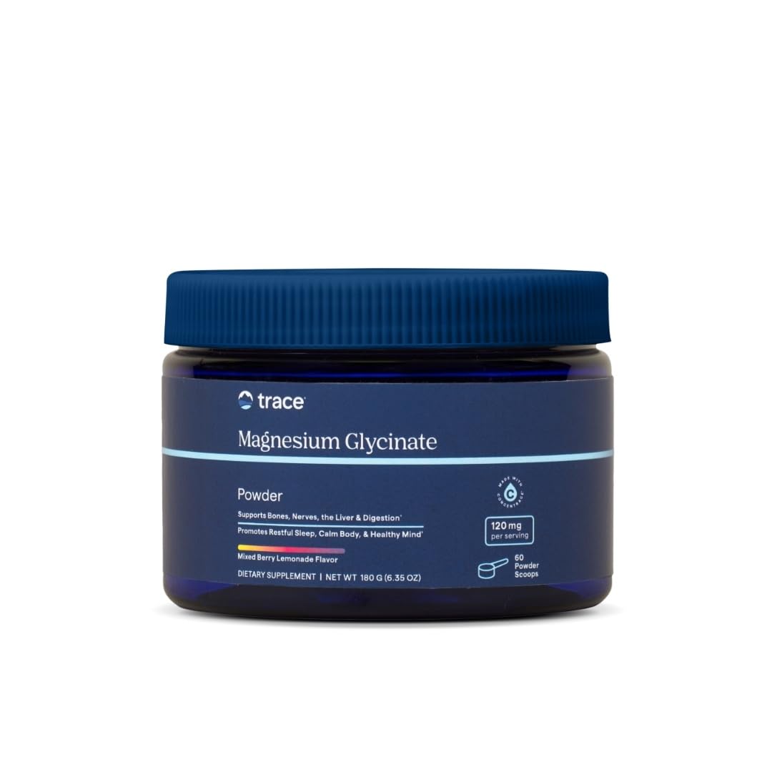 Trace Minerals Magnesium Glycinate Powder - Daily Magnesium Powder for Sleep Support - Calming Bedtime Drink - Natural & Gentle - Mixed Berry Lemonade - 180g (60 Servings) Trace Minerals buy supplements canada