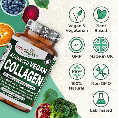 Vegan Collagen Supplement For Skin, Hair, Nails, Joints & Bones with Hyaluronic Acid, Biotin, Lysine, Bamboo Silica, Zinc, Vitamin C, D3, B12, E NUTRABYTES buy supplements canada