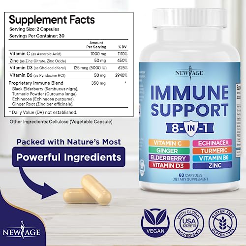 NEW AGE 8 in 1 Immune Support Booster Supplement with Echinacea, Vitamin C and Zinc NEW AGE buy supplements canada