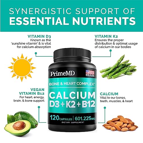 Calcium 600mg, Vitamin D3 K2 B12 Supplement - For Heart, Bone & Immune Support PrimeMD buy supplements canada