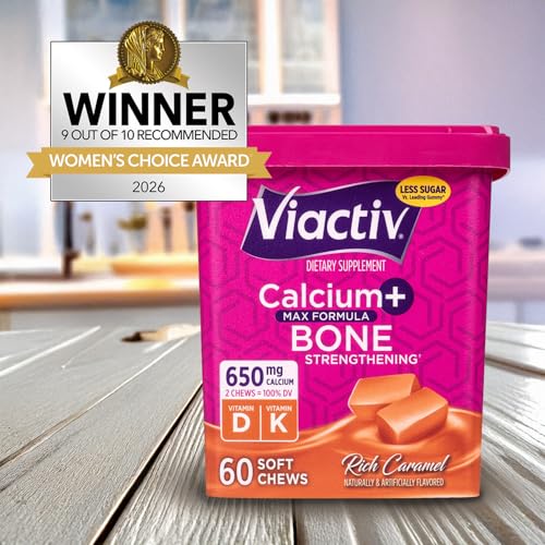 Viactiv Calcium + Vitamin D Supplement Soft Chews for Women & Men - Chewable Calcium for Bone Health Support, 650 mg per Serving, Vitamin D & K for High Absorption - 60 Count, Caramel Viactiv buy supplements canada
