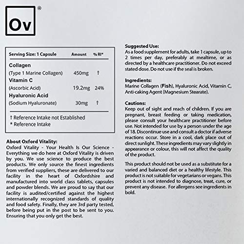 Collagen 450mg, Vitamin C 19.2mg, Hyaluronic Acid 30mg Capsules | Bones & Skin Ov OXFORD VITALITY buy supplements canada