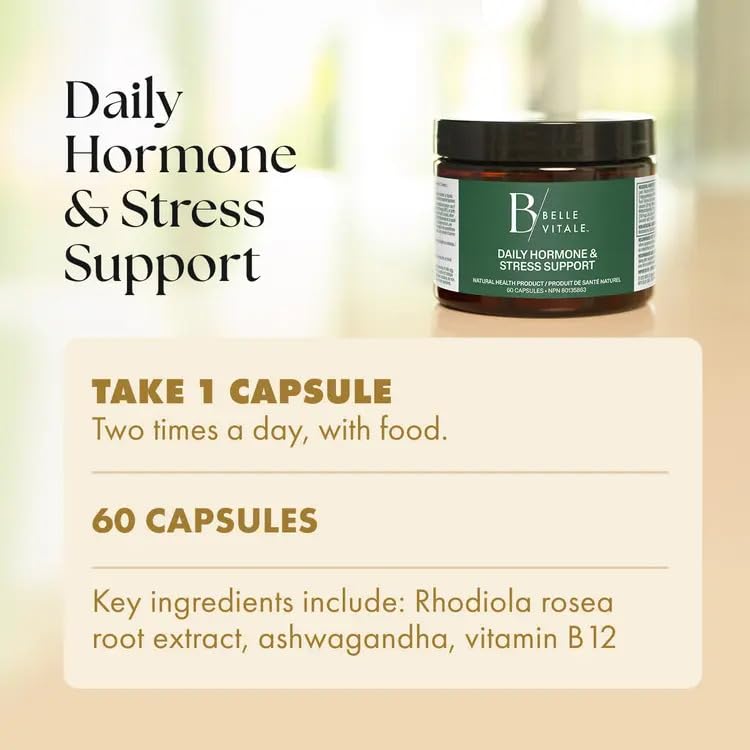 BODi Belle Vitale Daily Hormone & Stress Support - Ashwagandha & Rhodiola - Helps Combat Stress & Supports Healthy Cortisol Levels - Vitamin B12 Help Energy Metabolism & Immune Health - 60 Capsules BODi buy supplements canada