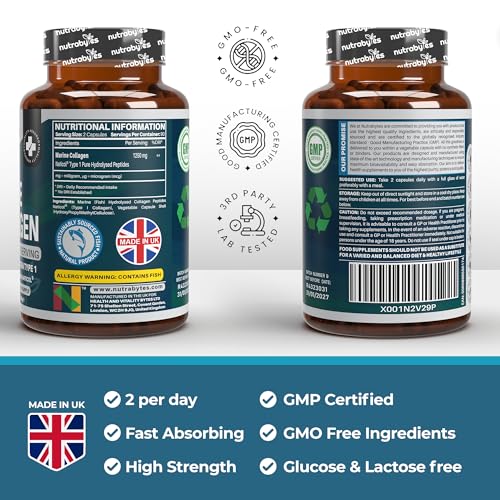High Strength Marine Collagen Capsules - 1250mg Hydrolysed Collagen Supplement NUTRABYTES buy supplements canada