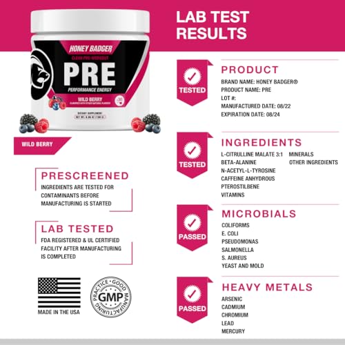 Honey Badger Pre Workout Powder, Keto Vegan Preworkout for Men & Women with Vitamin C Honey Badger buy supplements canada