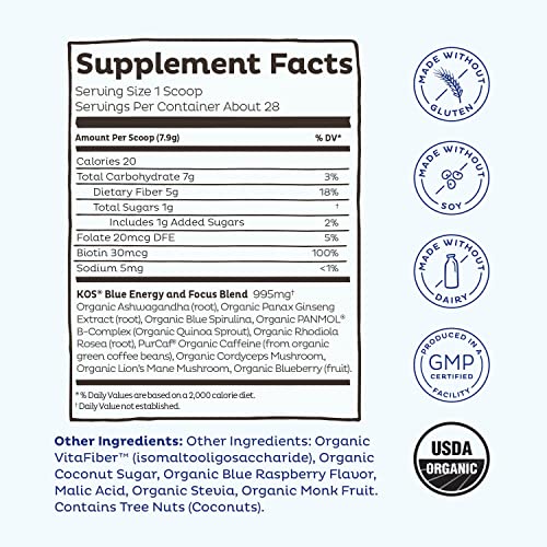 KOS USDA Organic Energizing Blue Spirulina Blend - 70 mg Organic Caffeine, B-Complex KOS buy supplements canada
