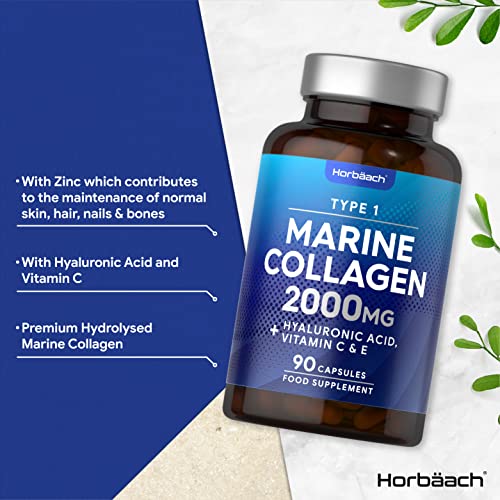Marine Collagen Capsules | with Hyaluronic Acid, Vitamin C & E | 2000mg | High Strength Type 1 Collagen Horbäach buy supplements canada
