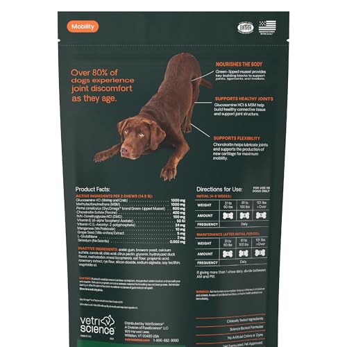 VetriScience Ultimate Strength Healthy Hip & Joint Chews, GlycoFlex Glucosamine, Chondroitin and Green-Lipped Mussel Joint Support Supplement for Dogs, Soothe Joint Discomfort, Duck, 120 Count VETRISCIENCE buy supplements canada