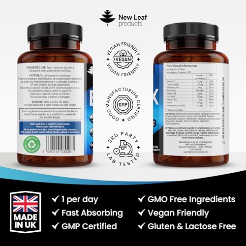 Vitamin B Complex - 365 Small Tablets (One Year Supply) High Strength All 8 B Vitamins NEW LEAF PRODUCTS buy supplements canada