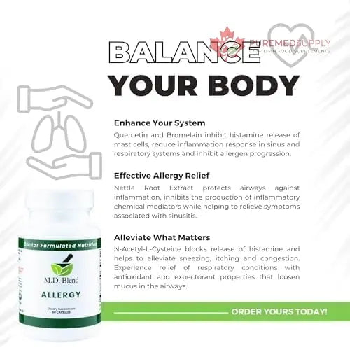 M.D. Blend Nature’s Biotic & Allergy Expert Bundle for Immune Support, Seasonal Allergy Relief, Respiratory Wellness, Quercetin and Bromelain, NAC Nettle Root Vitamins & Minerals Plant-Based Capsules M.D. Blend buy supplements canada