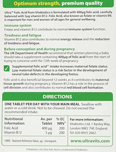 Vitabiotics Ultra Folic Acid Tablets 400 mcg Vitamin B9 with Vitamin B12-60 Tablets Vitabiotics Ultra buy supplements canada