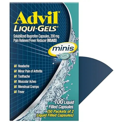Advil Liqui-Gels minis Pain Reliever and Fever Reducer, Pain Medicine for Adults with Ibuprofen 200mg for Pain Relief - 50x2 Liquid Filled Capsules Advil buy supplements canada
