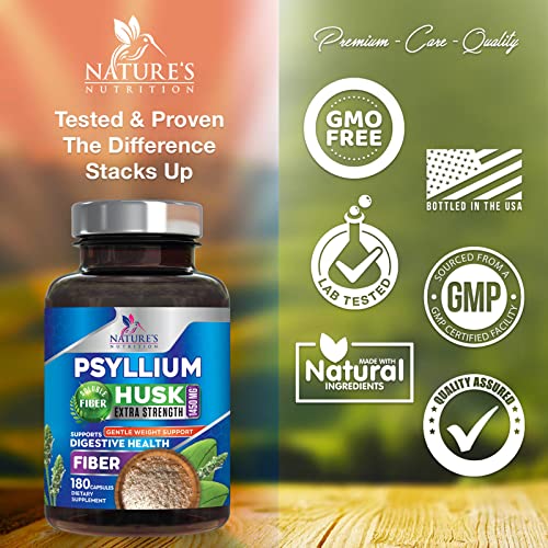 High Absorption Psyllium Husk Capsules 1450mg, Natural Soluble Fiber Supplement Non-GMO Nature's Nutrition buy supplements canada