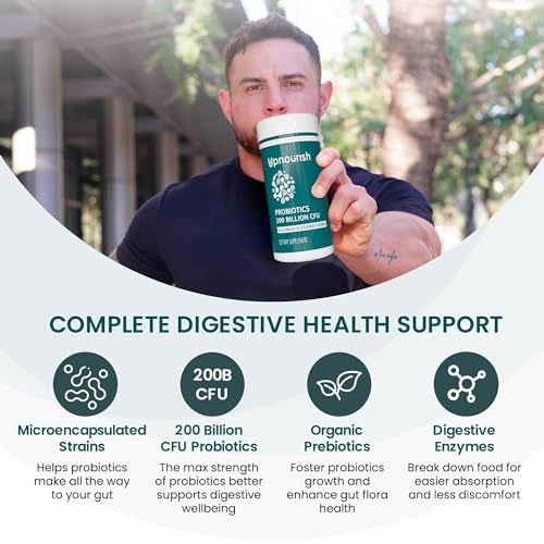 UpNourish Probiotics - 200 Billion CFUs, 15 Strains, Prebiotics & Enzymes - 60 Vegan Cap UpNourish buy supplements canada
