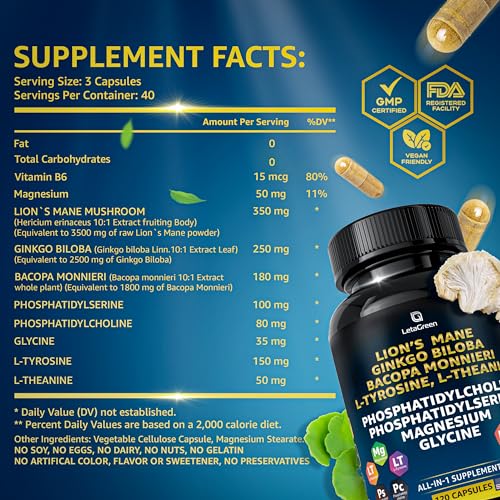 LetaGreen Organic Lions Mane Supplement Capsules - 120 Real Mushrooms Lion's Mane LetaGreen buy supplements canada