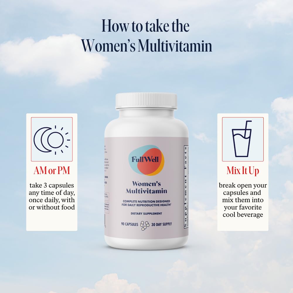 FullWell Women's Multivitamin - Daily Multivitamin for Reproductive Health - Supports Future Fertility, Hormone Balance & Overall Wellness - Antioxidant Blend - CoQ10 & PQQ - 90 Count (30 Servings) FullWell buy supplements canada