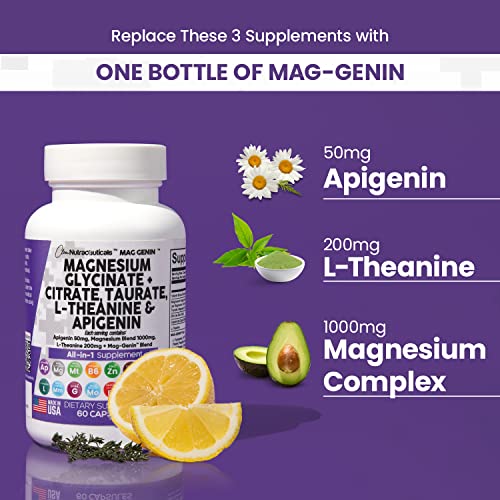 Magnesium Glycinate Complex 1000mg with L-Theanine 200mg Apigenin 50mg Citrate Taurate Supplement - 5-HTP GABA Passion Flower Lemon Balm L-Glycine Phosphatidylserine Ashwagandha - USA Made Clean Nutra Clean Nutraceuticals buy supplements canada