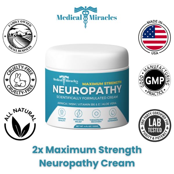 Medical Miracles Neuropathy Cream | Nerve Therapy Max-Potency Relief Cream for Feet, Hands, Legs, and Toes - Enriched with Arnica, Vitamin B6, Aloe Vera, MSM - Crafted for Exceptional Relief 4oz Medical Miracles buy supplements canada