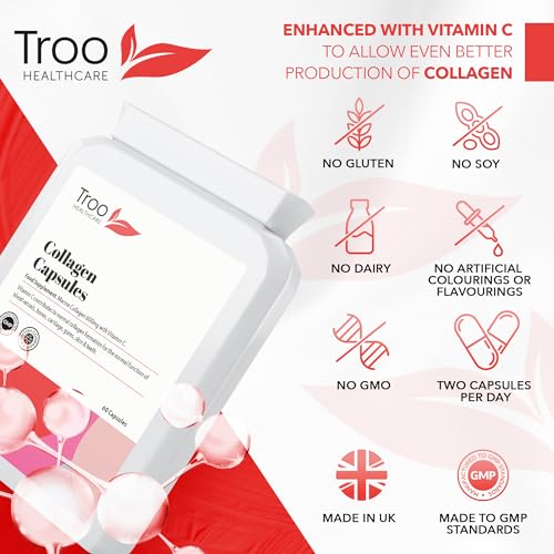 Troo Marine Collagen Supplement - 60 High Strength Capsules 1200mg Serving - Hydrolysed Marine Collagen Peptides with Vitamin C Troo Health Care buy supplements canada