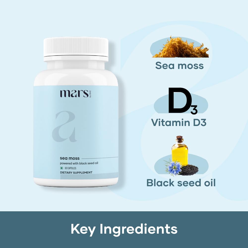 Mars Sea Moss Caps Surge Natural (60N) | Packed with 84 Essential Minerals | Powered with Black Seed Oil, Surgemax & Vitamin D3 | Overall Well-Being - Pack of 3 mars by GHC buy supplements canada