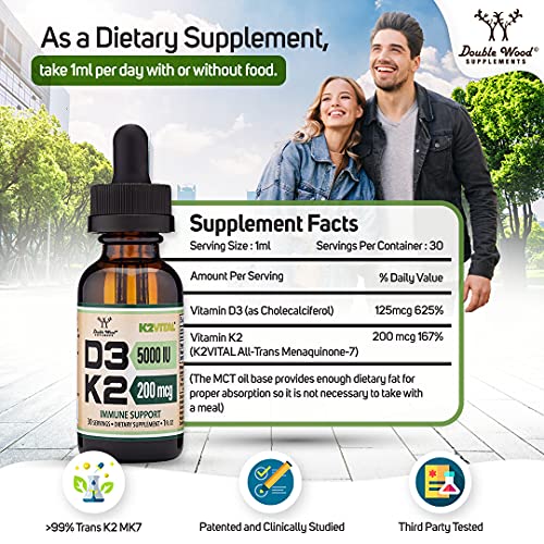 Vitamin D3 K2 5,000 IU Liquid Drops (5,000 IU of D3 and 200mcg of 99.9% All-Trans Double Wood Supplements buy supplements canada