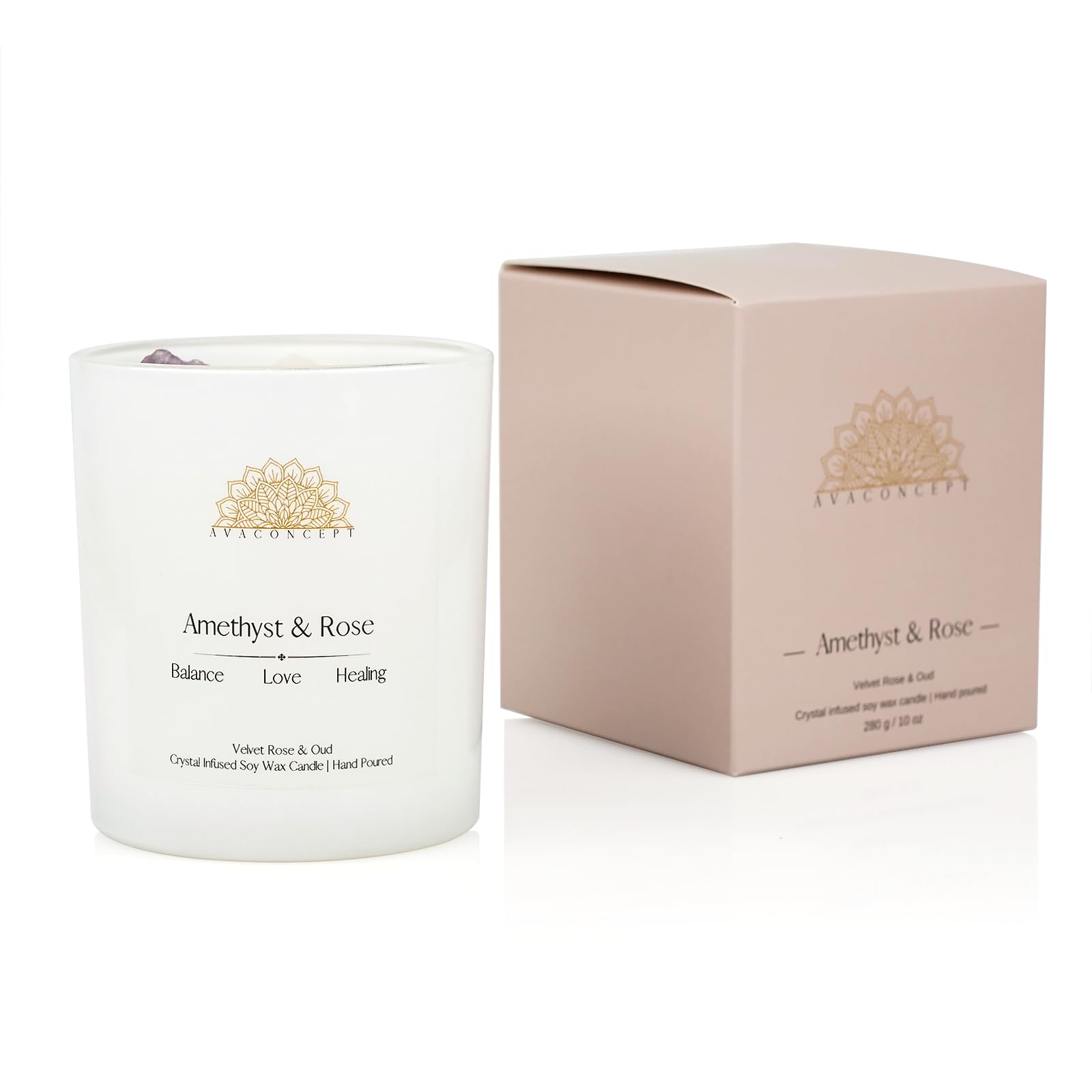 Ava Concept Scented Crystal Candle 10 oz jar Candle (Velvet Rose & Oud) ava concept buy supplements canada