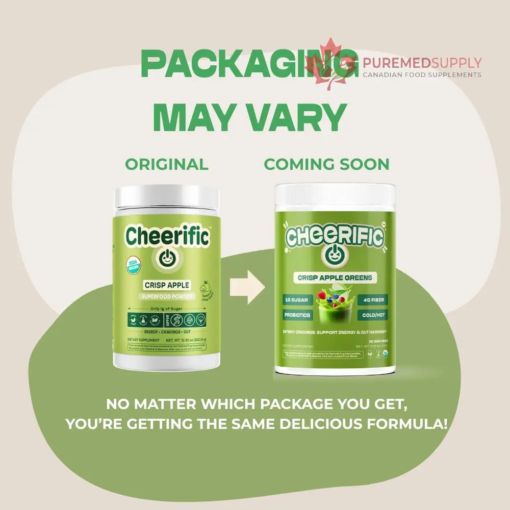 Cheerific Crisp Apple Greens Superfood Powder - 20+ Organic Superfoods + Prebiotic & Probiotics + More - Keto Friendly - Supports Positive Mood, Gut Health - Vegan, Gluten Free, Non-GMO - 30 Day Cheerific buy supplements canada