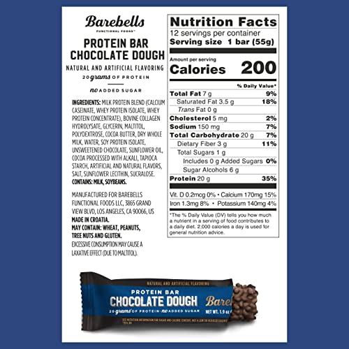Barebells Protein Bars Chocolate Dough with 1g of Total Sugars - 12 Count, 1.9oz Bars BAREBELLS buy supplements canada