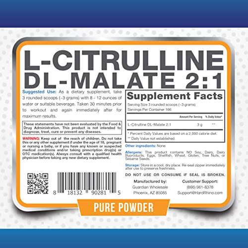 HR Supplements L-Citrulline DL-Malate 2:1 Powder, 1 Kilogram (2.2 Lbs), Unflavored Hard Rhino buy supplements canada