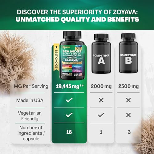 Sea Moss 7000mg Black Seed Oil 4000mg Ashwagandha 2000mg Turmeric 2000mg Zoyava buy supplements canada