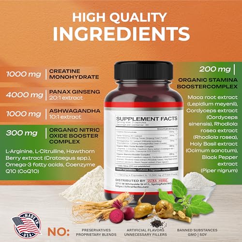 Ultra Creatine Pills Muscle Growth 9800mg Creatine Monohydrate Capsules w Ginseng ULTRA HERBS buy supplements canada