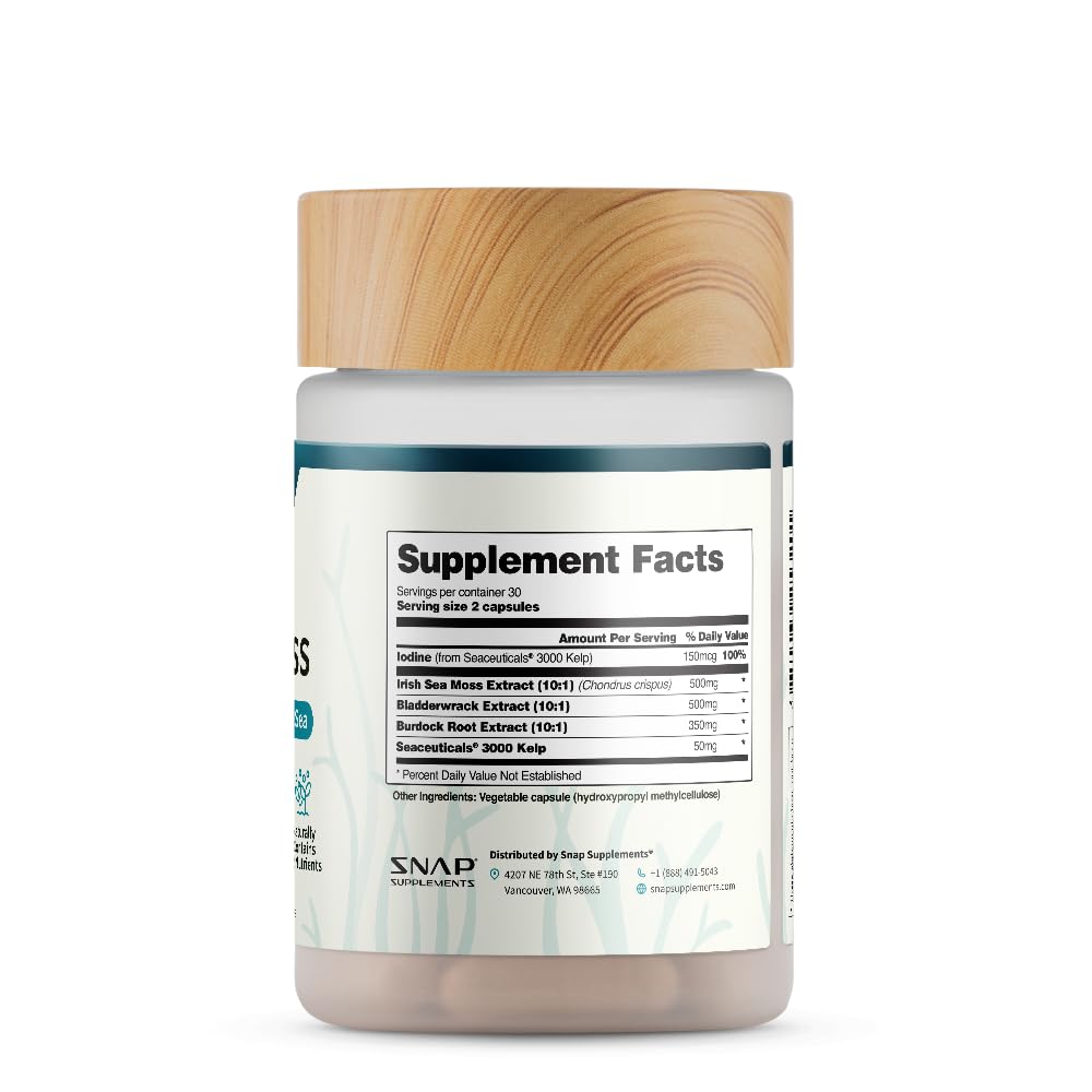 Snap Supplements Irish Sea Moss with Bladderwrack, Burdock Root & Iodine – Natural Sea Moss Supplement to Support Gut Health, Energy & Healthy-Looking Skin, 60 Vegan Capsules (1 Month Supply) Snap Supplements buy supplements canada