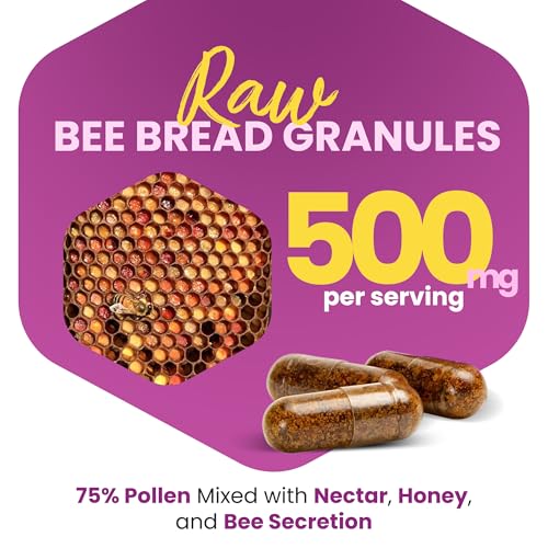 HONEYBEEZONE-Bee Bread Capsules – Nutrient-Rich Superfood for Energy Boost, Immune Support Supplement | Non-GMO, Gluten-Free, 60 Easy-to-Swallow Veggie Capsules HONEYBEEZONE buy supplements canada