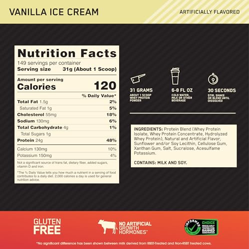 Optimum Nutrition Gold Standard 100% Whey Protein Powder, Vanilla Ice Cream, 10 Pound Optimum Nutrition buy supplements canada