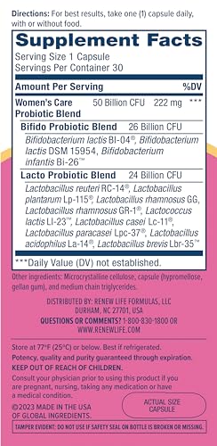Renew Life Women's Probiotic Capsules, 50 Billion CFU Guaranteed, Supports Vaginal, Urinary Renew Life buy supplements canada