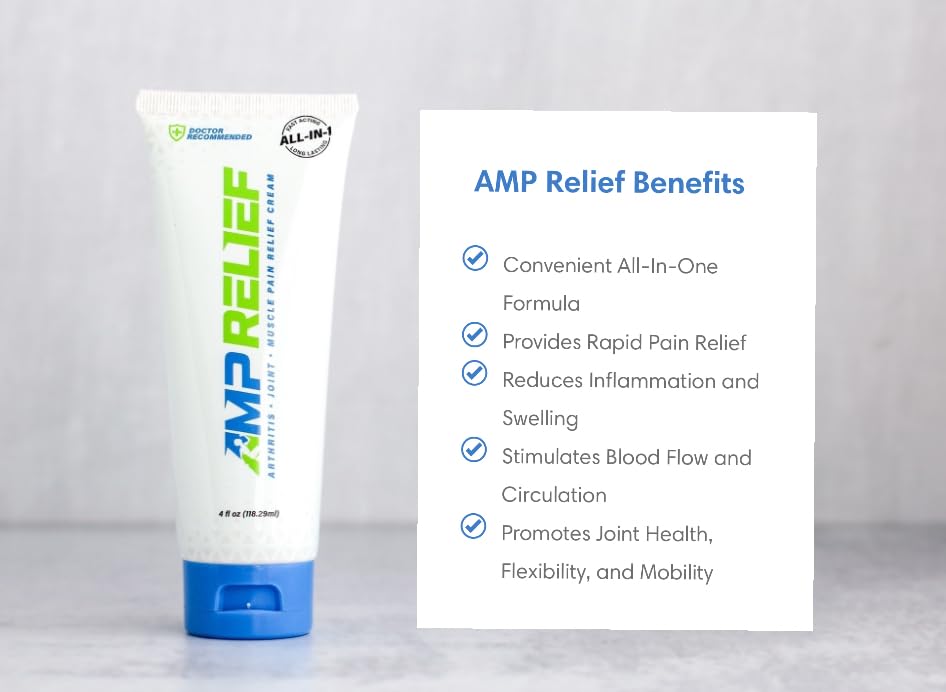 AMP RELIEF Cream - 4oz - All Natural Topical Pain Cream with Arnica, Boswellia, Eucalyptus and Menthol AMP RELIEF buy supplements canada