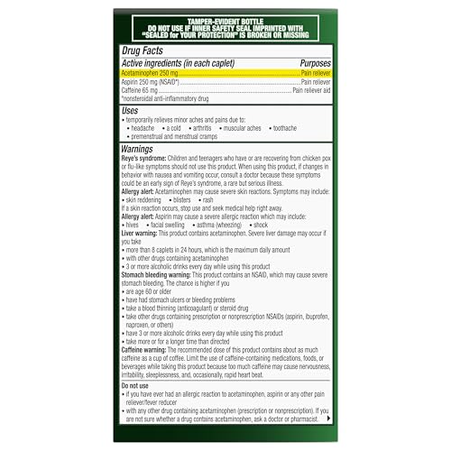 Excedrin Extra Strength Pain Relief Caplets for Headache Relief, Acetaminophen 250mg, Aspirin 250mg, Caffeine 65mg, Pain Reliever, 200 Count Excedrin buy supplements canada