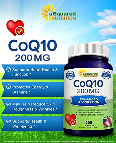 aSquared Nutrition CoQ10 (200 Capsules and 200mg) - High Absorption Vegan CO Q-10 aSquared Nutrition buy supplements canada