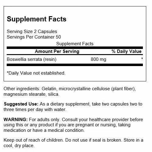 Swanson Boswellia - Herbal Supplement Promoting Joint Support - Ayurvedic Herb for Joint Flexibility & Mobility Support - Made with Boswellia Serrata Resin - (100 Capsules) (4 Pack) Swanson buy supplements canada
